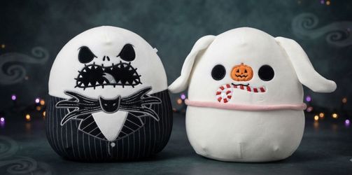 Squishmallows Disney The Nightmare Before Christmas Plush Bundle – 8-Inch Angry Jack Skellington and 8-Inch Zero the Ghost Dog.