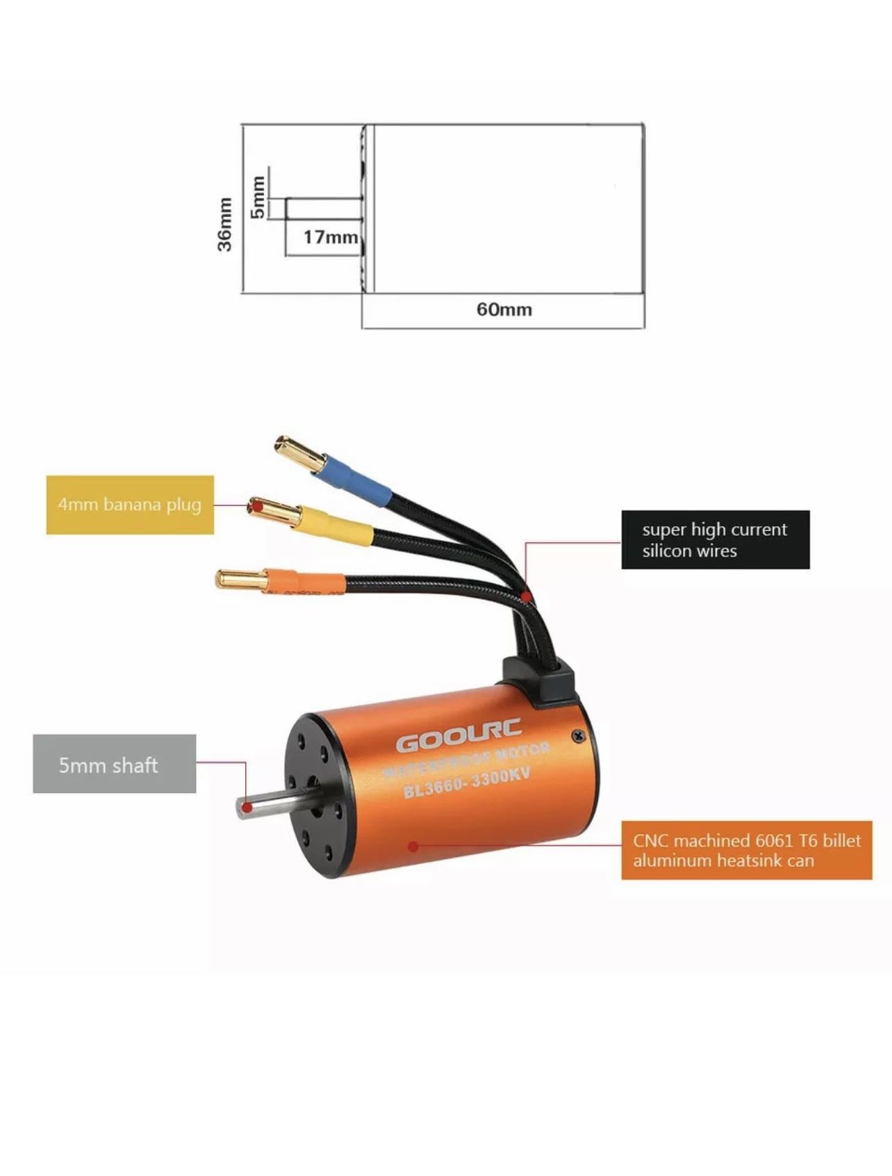 GoolRC 3300KV Brushless Motor with 60A ESC Combo Set for 1/10 RC Car 