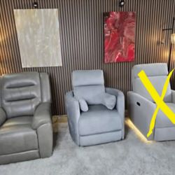 LIKE NEW- 2 different Leather/ Fabric Power Recliners Power Headrest