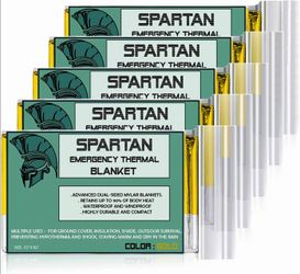 Spartan Emergency Blanket 5 Pack Space Blanket 52"x82" Reusable, Insulated, Heat Reflective, Foil Mylar Thermal Blankets for Camping, Rescue, Hiking,