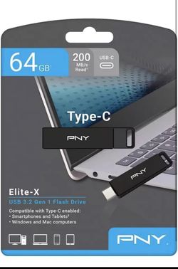 PNY Elite-X USB 3.2 Gen 1 Flash Drive, Type C, 64 GB, New In Package