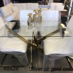 New Glass Top /gold Base .Dining Set With4 Chairs We Deliver.visit Us 5513 8th Street W Suite 10 Lehigh 