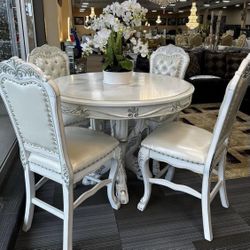 Vintage Dining Set , 4chairs , White Dining Table 