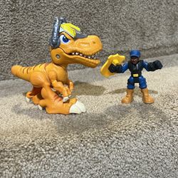 Playskool Heroes Chomp Squad Tow Zone Tracto Rex Hasbro 2017 & Bobby Badge 