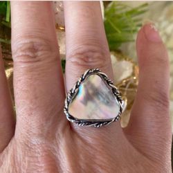 Sterling Silver Abalone Gemstone Vintage Style Ring 7