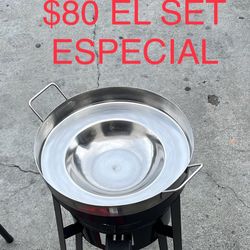 3 Pcs Set Para Freir Nuevo Con Vase I Quemador I Comal De Accero