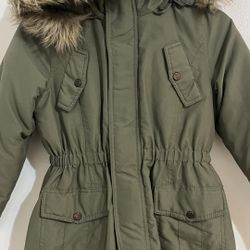 US Girl's  6/7 Long Winter Warm Parka Sherpa Trimmed Collar Puffer Ski Jacket Coat
