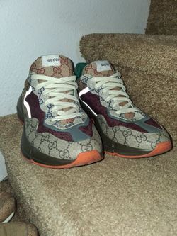 Gucci Beige Brick Red Camvas Sneakers Men's 11