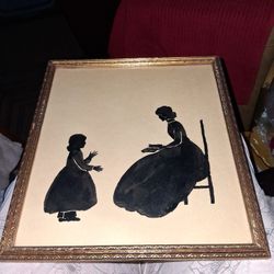 VINTAGE MOTHER AND DAUGHTER SHILOUETTE PICTURE PROFESSIONALLY MATTED AND FRAMED 
