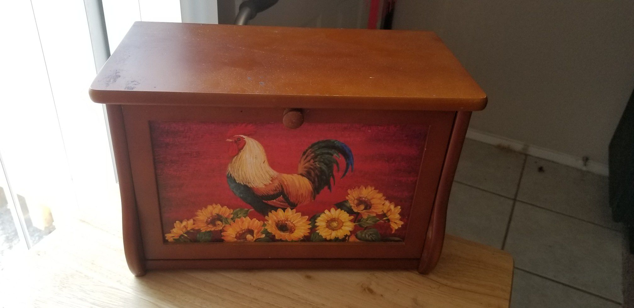 Wooden Bread Box with handpainted front