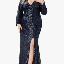 Amazon Elegant Sequin Evening Dress - navy blue