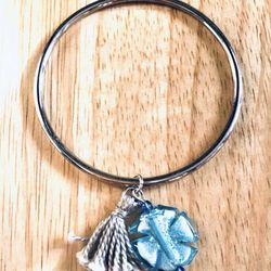 Silver Bangle With Blue Cross Charm NEW