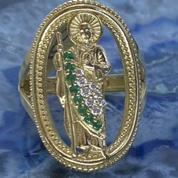 $800 Yellow Gold San Judas W Zirconia Ring 