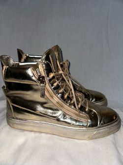 Giuseppe Zanotti Metallic Silver High Top Double Zip Sneakers Made in Italy Men’s 10 Pre Owned