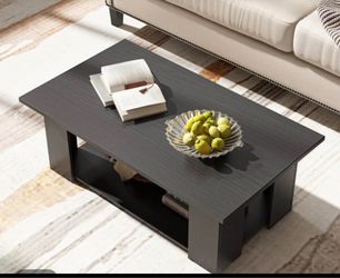 2-tier Wooden Modern Coffee Table with Storage Shelf