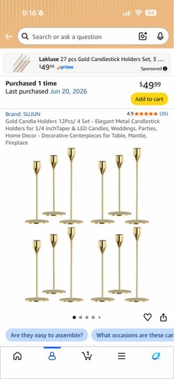 Gold metal  Taper Candlestick Holders Set of 12