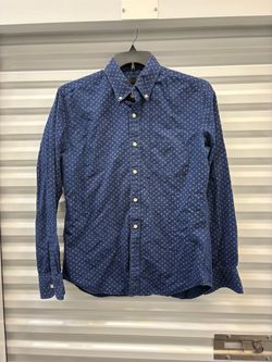 J.CREW Blue White Geometric Woven Button-Up Shirt Pockets Men's Size M