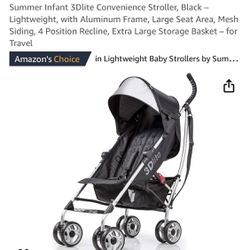 Summer Infant 3Dlite Convenience Stroller, Black – Lightweight, with Aluminum Frame, Large Seat Area, Mesh Siding, 4 Position Recline, Extra Large Sto