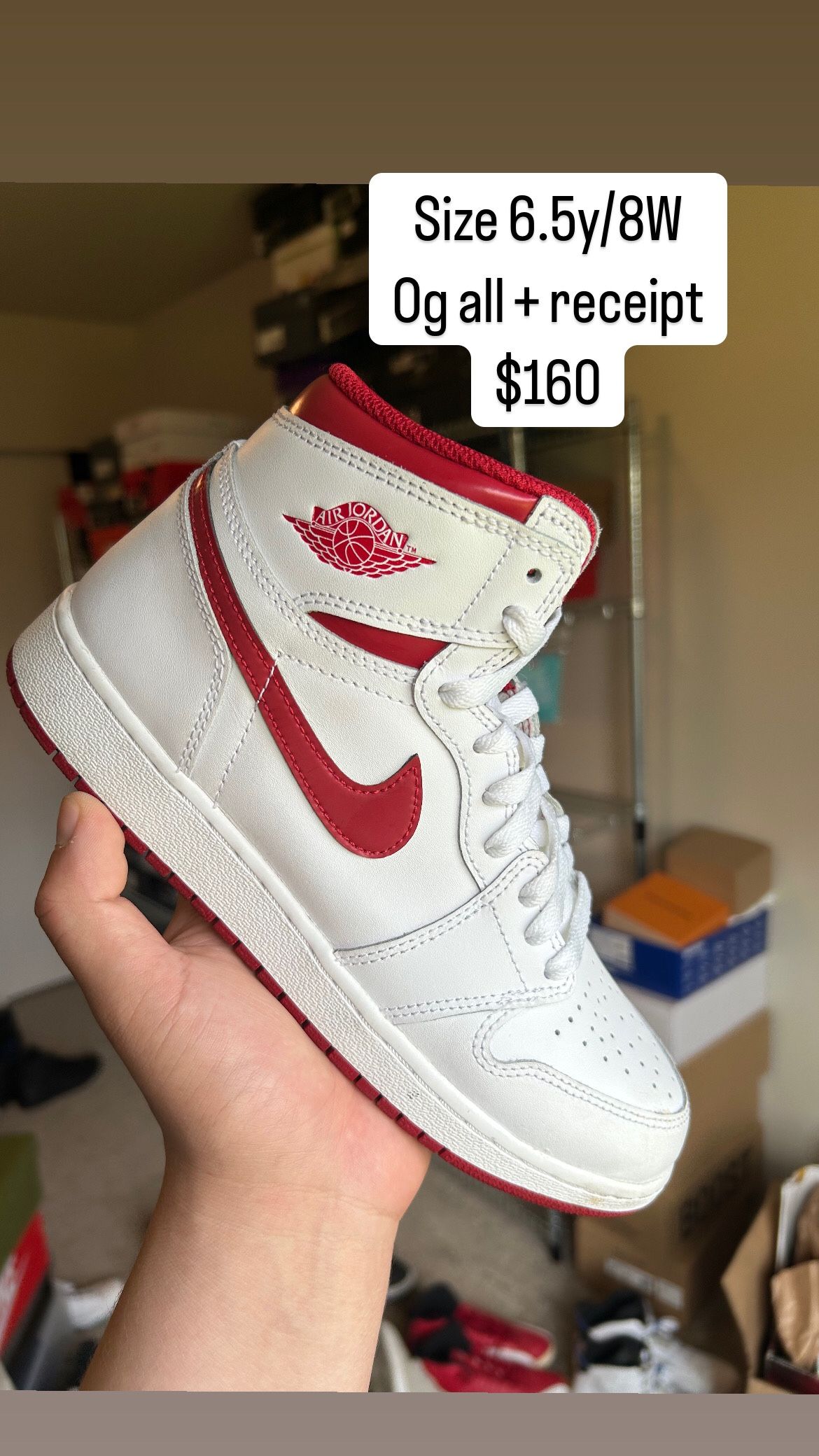 Jordan 1 Red Metallic Size 6.5y/8W