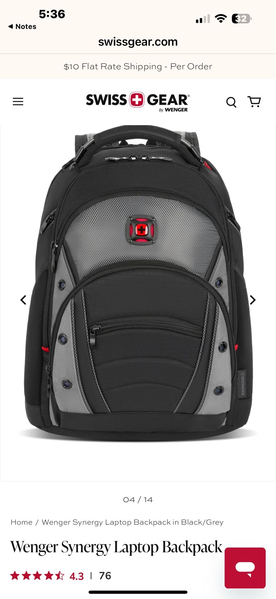 SwissGear Wenger Synergy 16 inch Laptop Backpack - Black/Gray