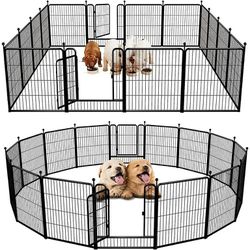 Dog Playpen Outdoor,16 Panels 32" Height Metal Mesh Dog Fence Exercise Pen with Doors for Large/Medium/Small Dogs, Pet Puppy Playpen for RV, Camping, 