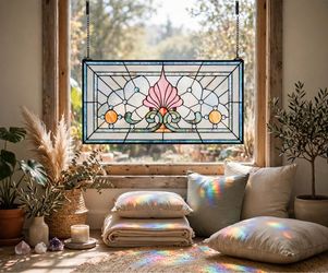 Art Nouveau Stained Glass Window Panel Hanging Decor