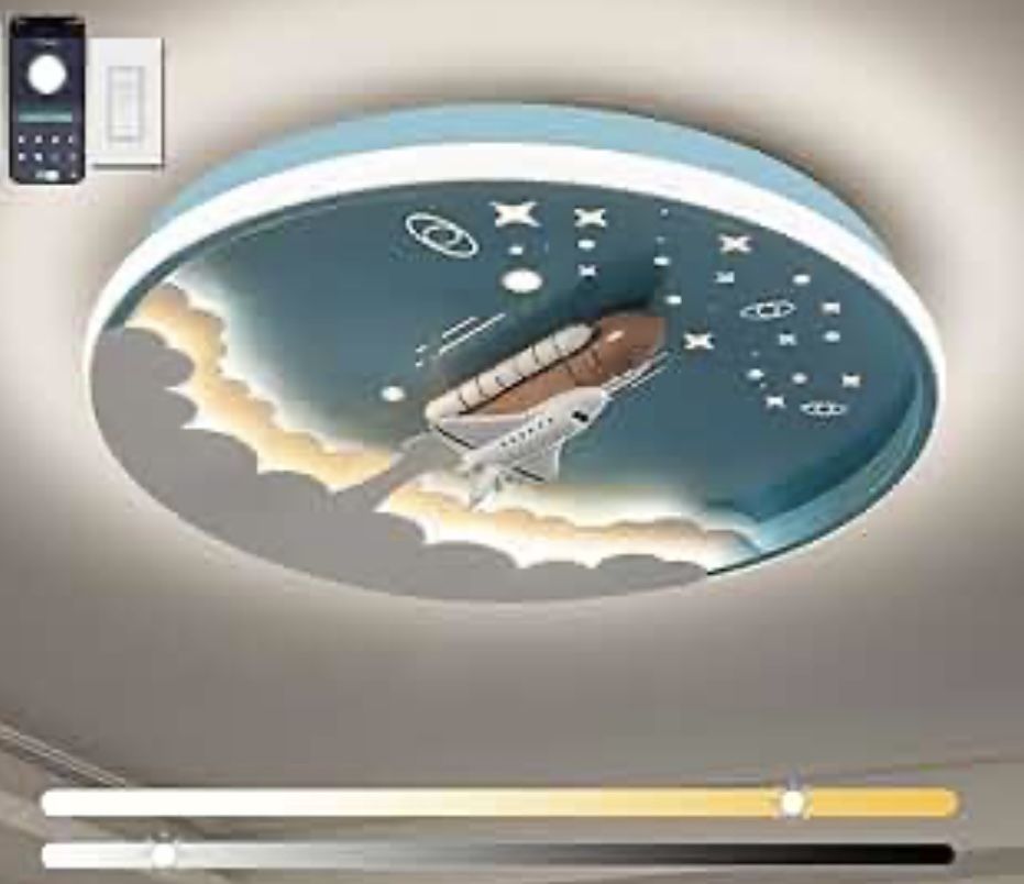 NEW Rocket Space Ship Kids Room Ceiling Light Stars Explorer Astronaut