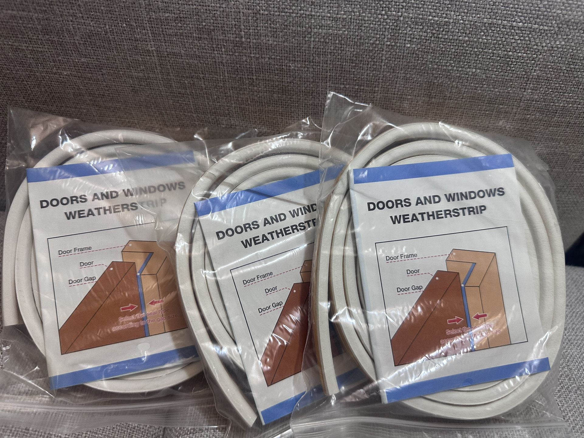 Door & Window Weather Stripping, Soundproof Insulation Seal Strip with Self-Adhesive Rubber Collision Protection, 3 pack of 16.5 Ft (White) total 50 F