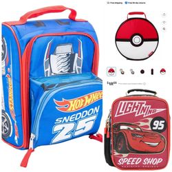 Lunch boxes hot wheels, Pokémon and pixar lightning McQueen cars