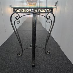 Wrought Iron Glass Top Half Circle D Shaped Top Table