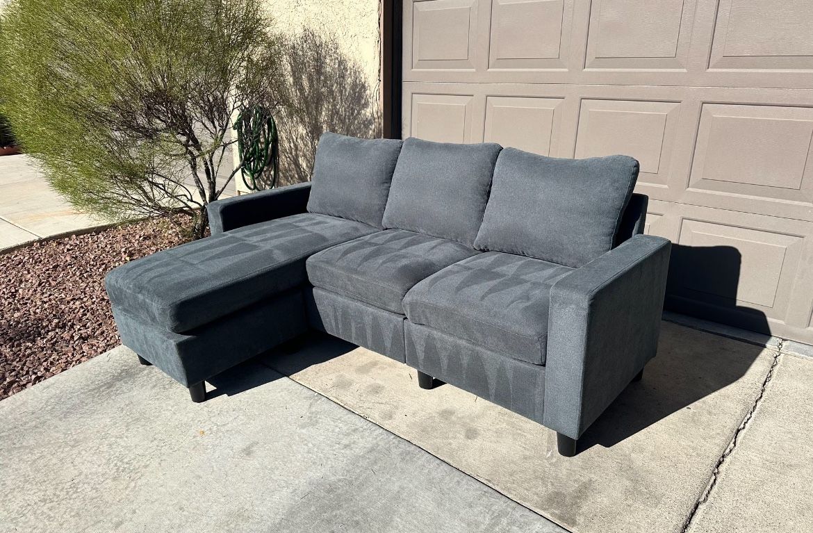 Dark Gray Reversible Chaise Sectional Sofa Couch Lounger