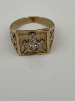 Freemason Ring 10k Gold Natural Diamond 1946 Size 7.5