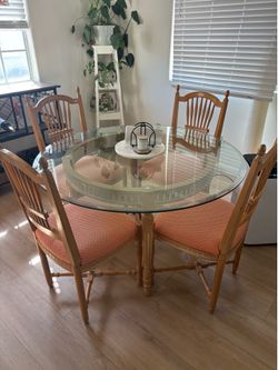 Round Glass Dining Table with 4 Chairs