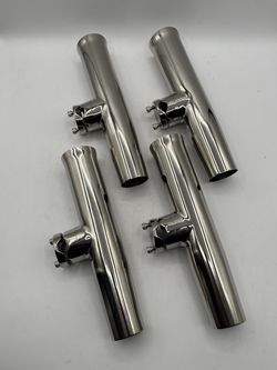 7/8" Rail Mount Clamp-on Fishing Rod Holder, Stainless Steel, Rocket Launcher Style (4 pieces)