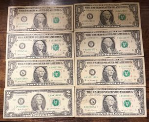 US Star Note Currency Lot – 7x $1 and 1x $2