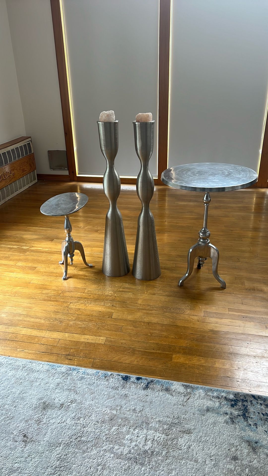 Living Room Nickel Coffee Table And 2 Decorative Candle Holders