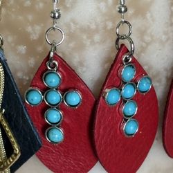 2 Pair Dangle Drop Earrings Genuine Leather back Southwest Style  Handcrafted by Grey Ghost Ranch Goods
