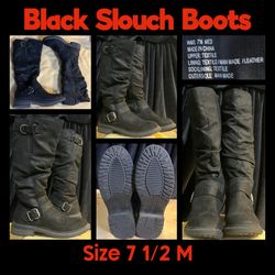 Size 7 1/2M- Black Slouch Boots 