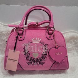 Juicy Couture Hot Pink Free Love Heritage Bowler Crossbody Bag Juicy Pink New