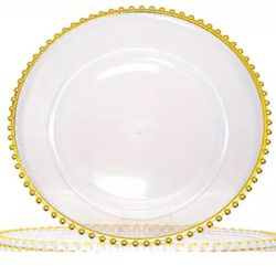 150 Clear 13 inch  Round Acrylic Gold Beaded Rim Charger Plates