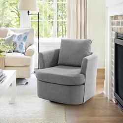 32.3-in W Modern Light Gray Chenille Swivel Barrel Armchair