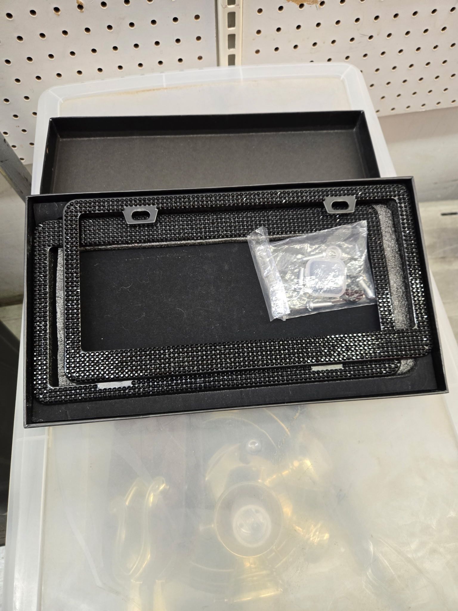 Black bling front and rear license plate frame