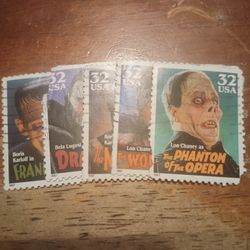 Vintage Set Of 5 Classic Movie Monsters Stamps For Sale.