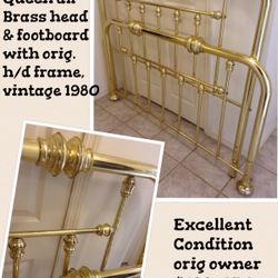 Queen Real Brass Head & Foot board Vtg 1980  (Bed Frame Not Incl.)