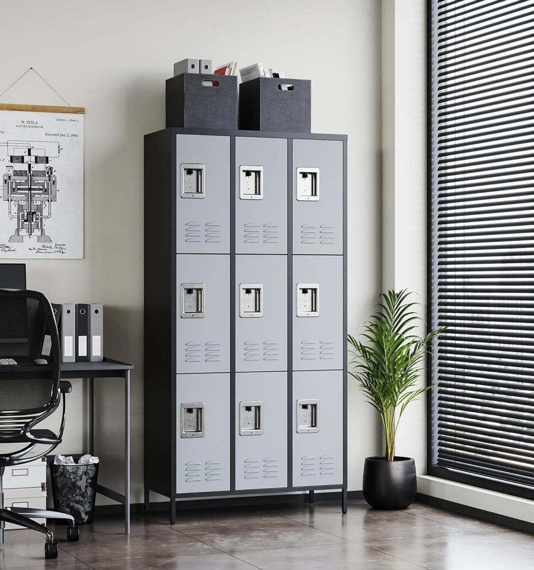 Letaya Metal Lockers for Employees-9 Door Storage Locker with Shelves and Lockable Steel Cabinet for School,Gym,Office,Staff (Black & Gray, 9 Door)