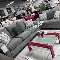 Beautiful Grey Fabric Sofa Set ✨ Easy Financing Available ✨ No Credit Needed 