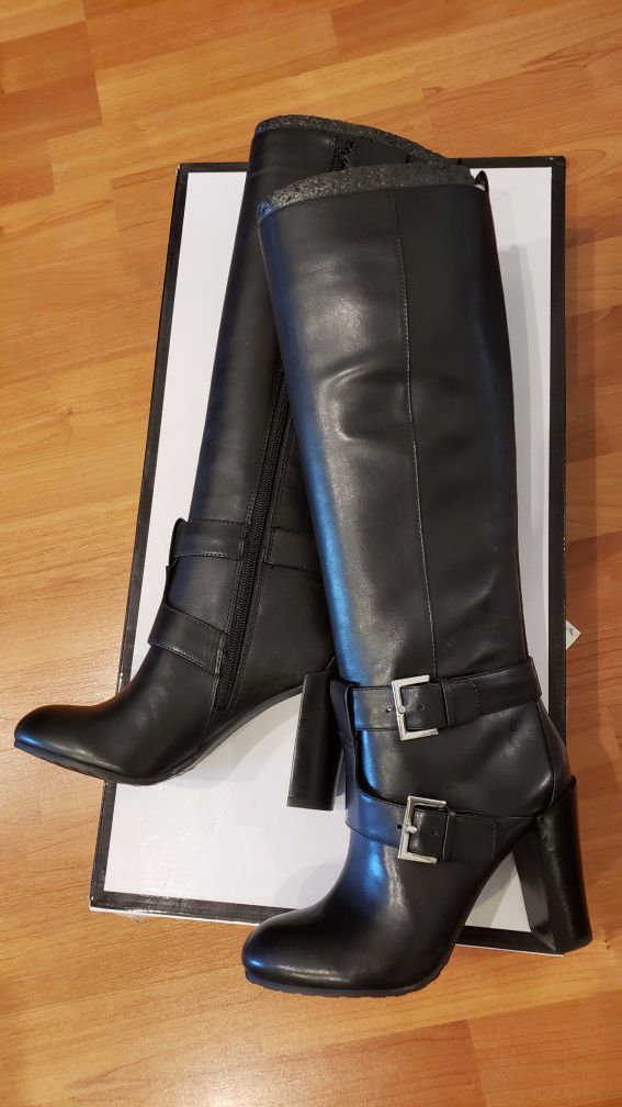 Nine West Knee High Leather Boots, Black - NEW (Sz 5)