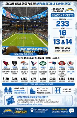 Chargers vs Texans  11/08 2 or 4 Tickets