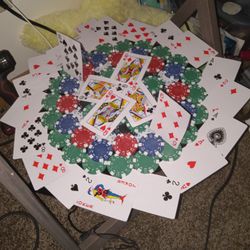 Vinyl  Decorated With Poker Chips And Las Vegas Playing Cards 