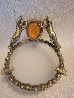 Vintage more bronze cherub footed glass trinket dish